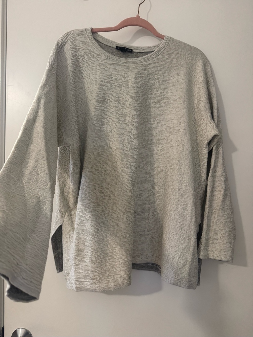 Eileen Fisher Light Gray Textured Crewneck Top